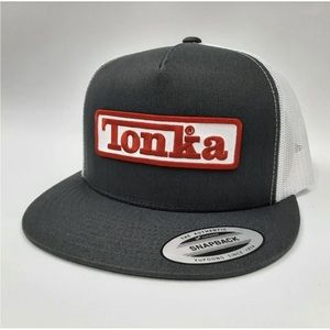 Tonka Embroidered Patch Flat Bill Trucker Mesh Snapback Hat Cap Gray White